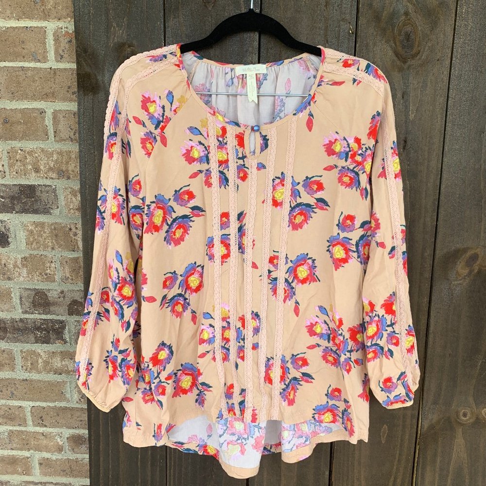 Matilda Jane Women's Tan Floral Lace Blouse Medium